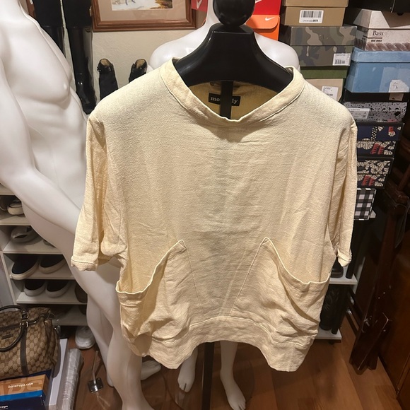 Monitaly Ecru Textured Oversize Linen T Shirt - Picture 1 of 7